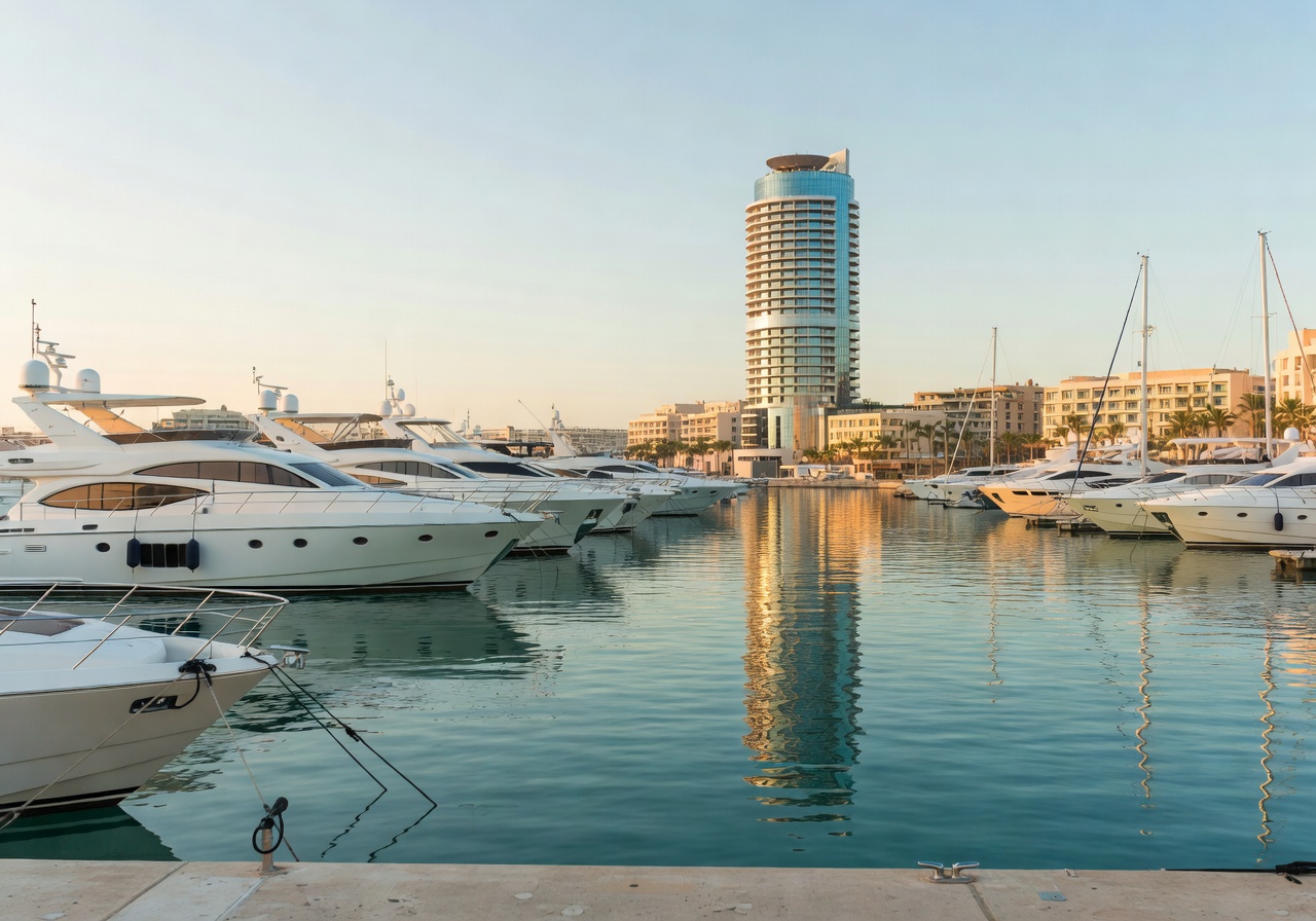 Luxury yacht evening Malta marina