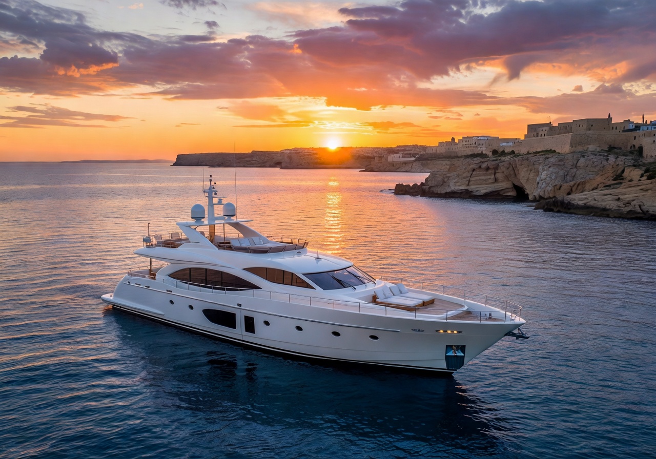 Luxury yacht charter Mediterranean Malta sunset