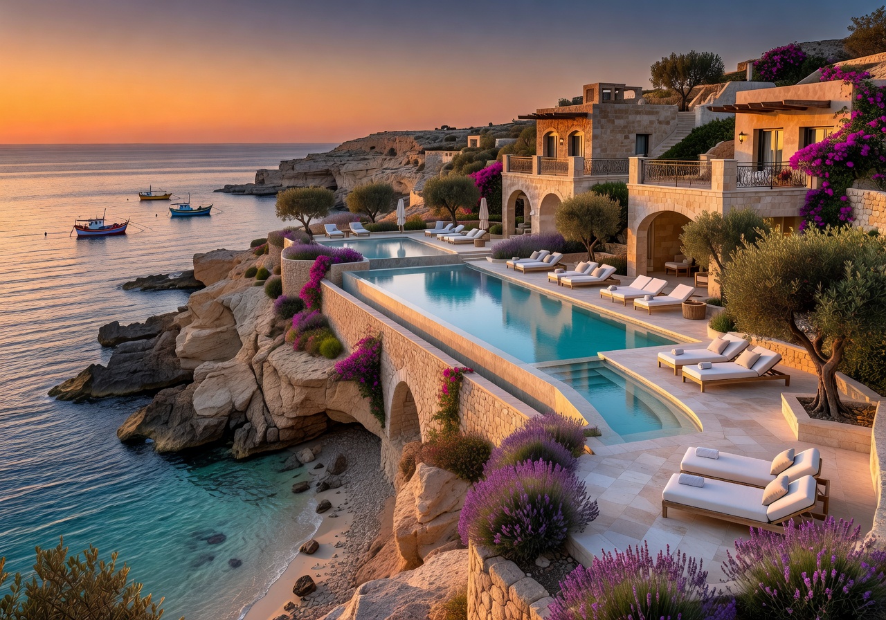 Malta luxury resort coastline sunset Mediterranean
