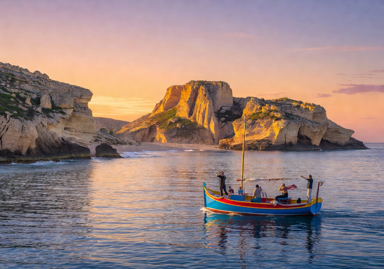 Mediterranean sunset cruise Malta coastline