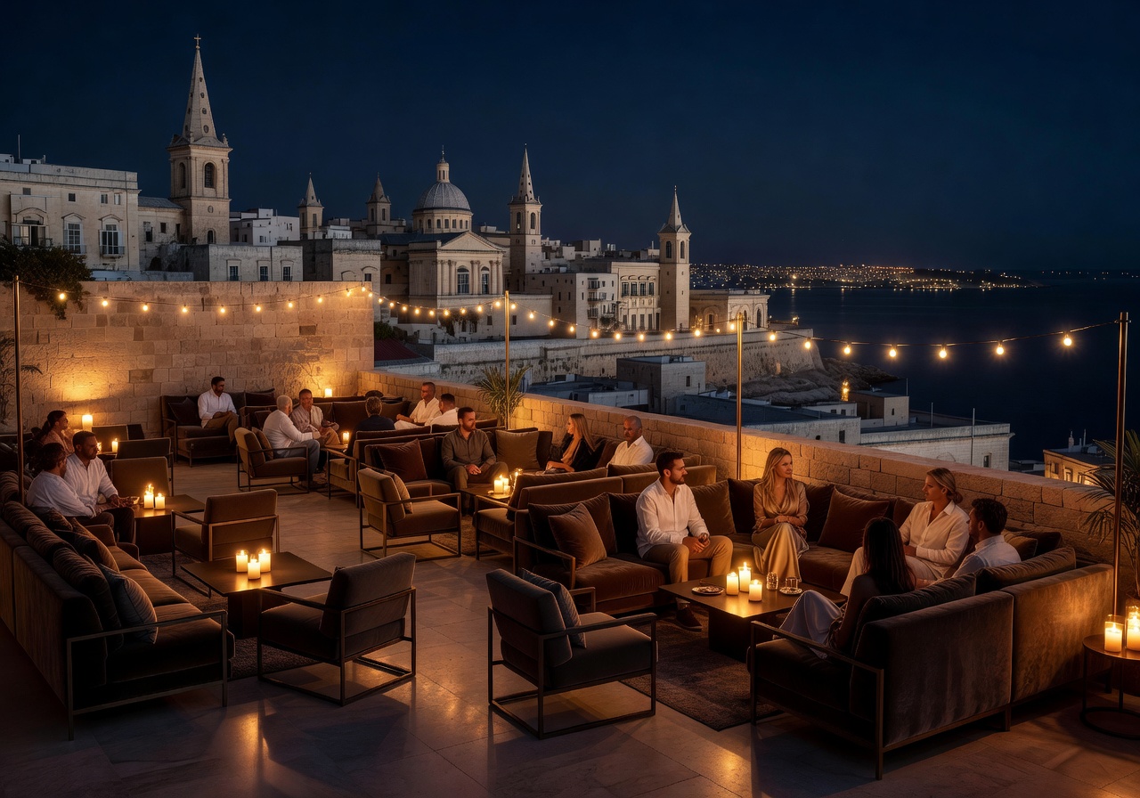 Rooftop lounge night Malta